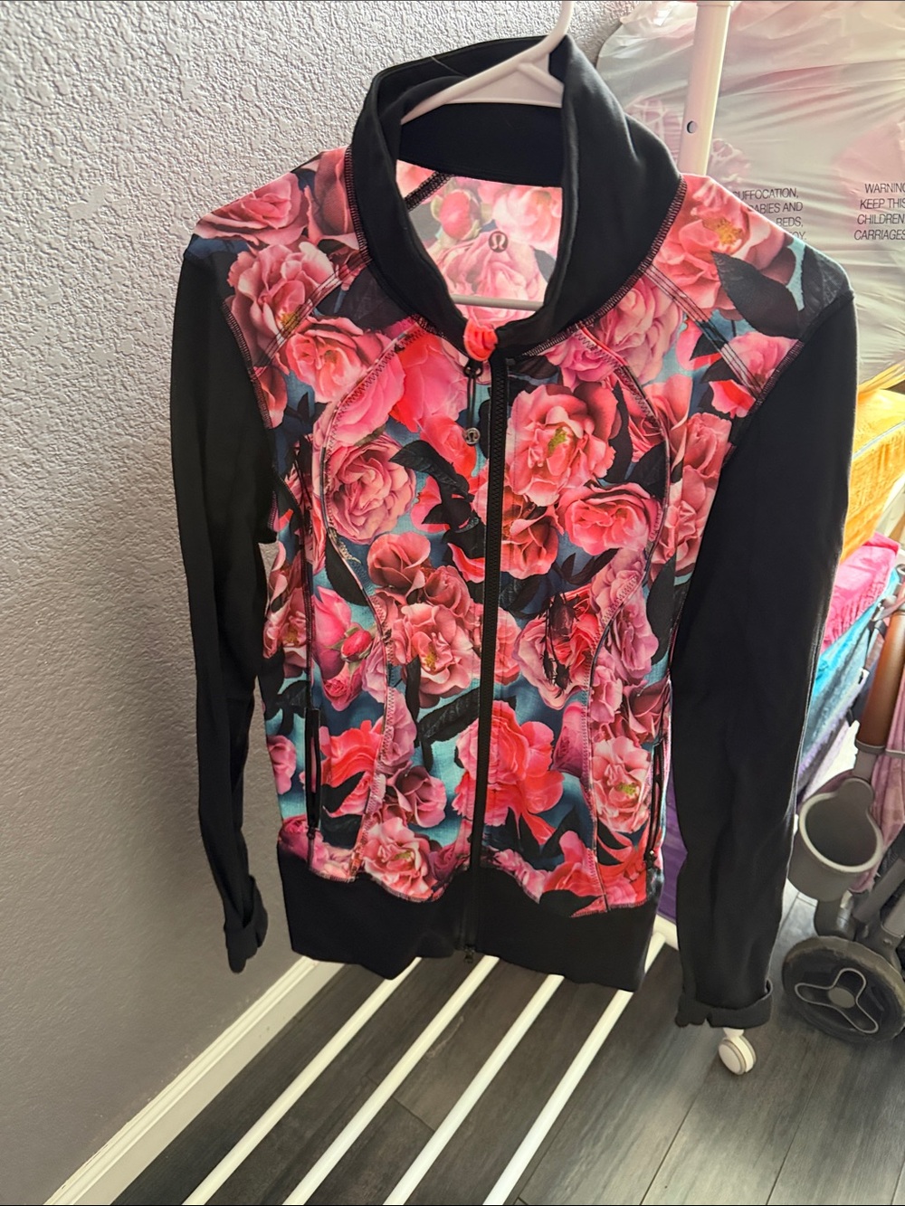 lululemon athletica Pink Floral Zip-Up Bomber Jacket